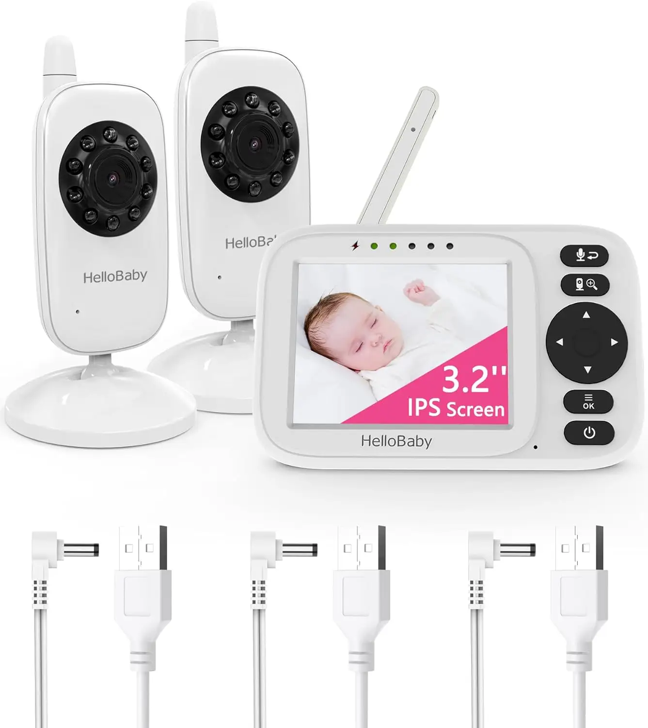 HelloBaby monitor bebé 2 cámaras pantalla 3.2 pulgadas VOX visión nocturna sin WiFi 8 canciones