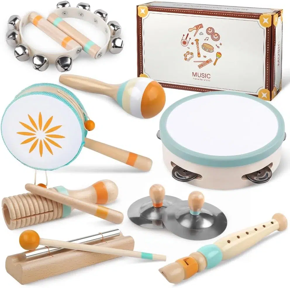 Instrumentos musicales bebés madera Montessori niños 1 a 3 años percusión juguetes educativos