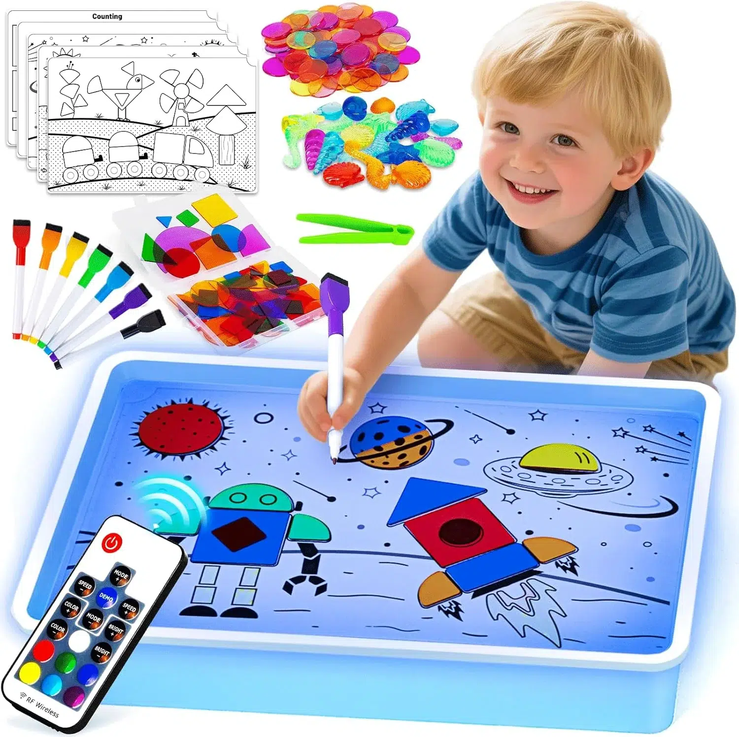 Mesa de Actividades con luz cambiante para estimulación visual — juguete sensorial educativo para niños con autismo, TDAH y TEA