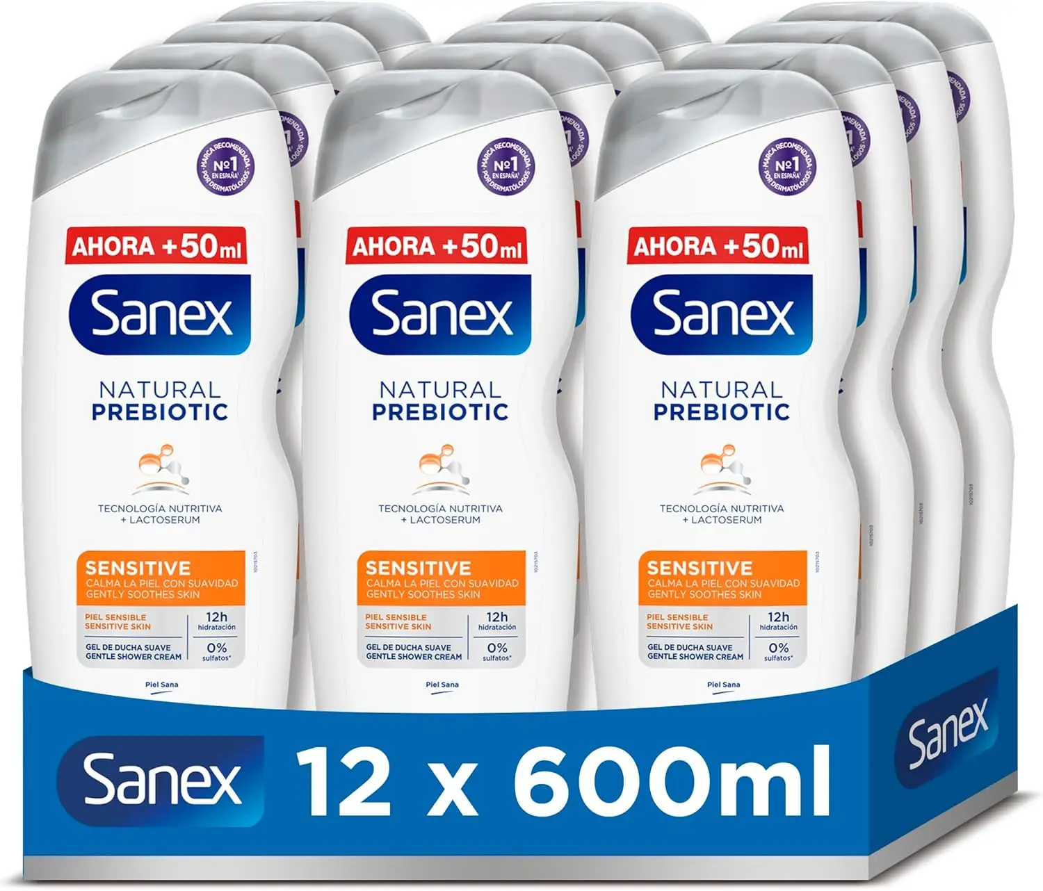 Sanex Natural Prebiotic Sensitive gel ducha pack 12 limpieza suave piel