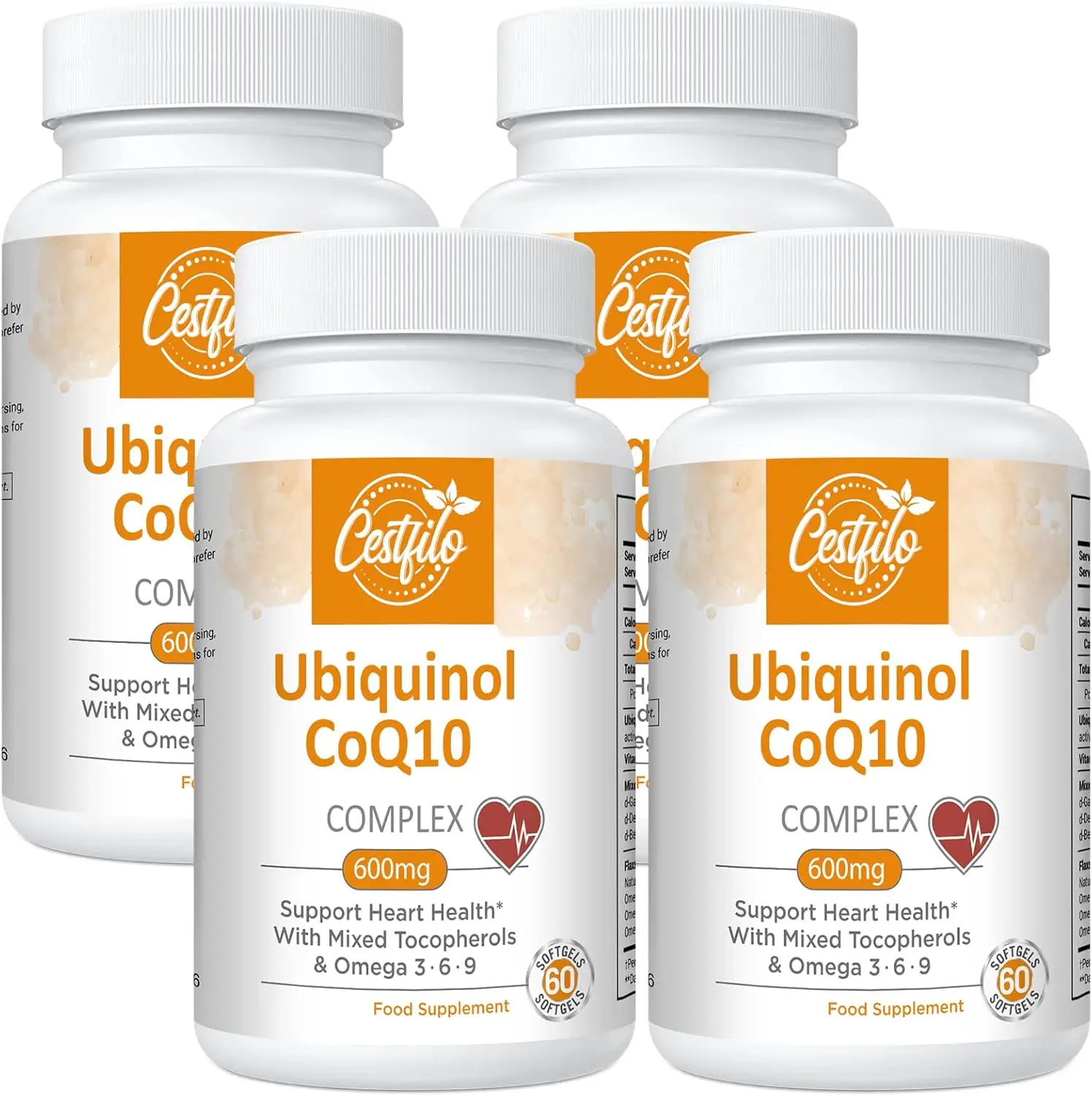 Ubiquinol CoQ10 600mg cápsula blanda forma activa vitamina E omega 3 6 9 antioxidante coenzima