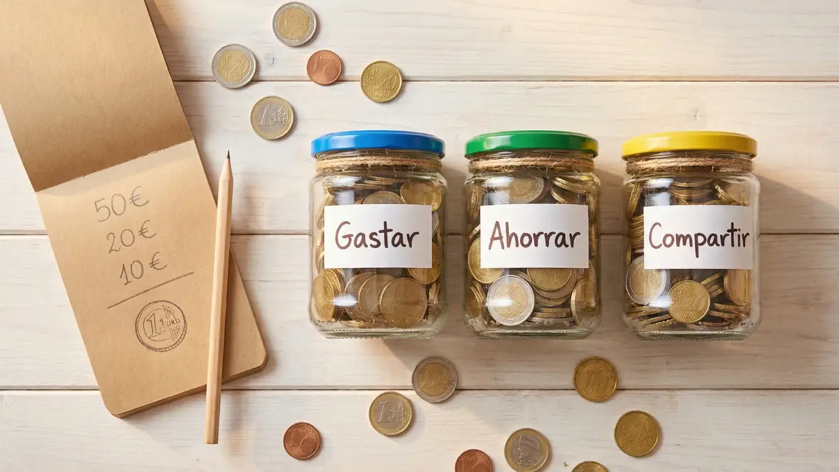 20 actividades prácticas educación financiera niños hucha monedas botes gastar ahorrar compartir