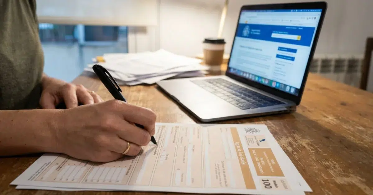 Madre rellenando la declaración de la renta para aplicar la deducción por guardería y el modelo 233 IRPF 2026