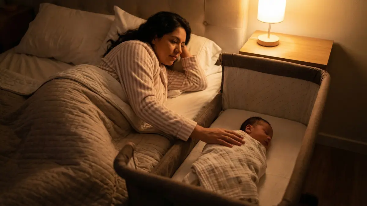 cuna colecho bebé junto a la cama de los padres — colecho seguro según la AEP en 2026