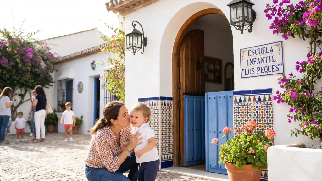 Madre despidiéndose feliz en escuela infantil andaluza