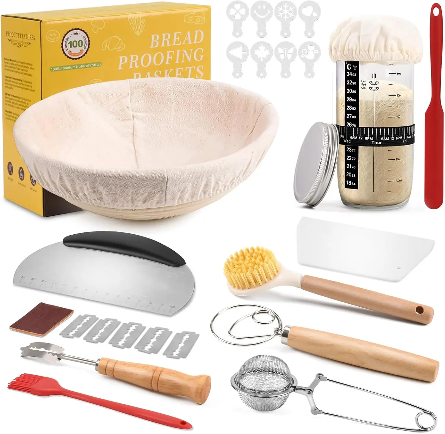 Kit completo panadero cesta fermentación pan masa madre banneton 11 piezas tradición familiar cocina