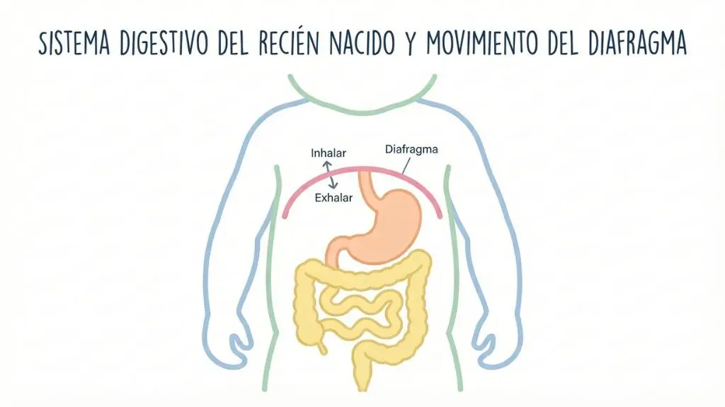 Ilustración del diafragma en bebé recién nacido — cómo funciona el hipo en bebés