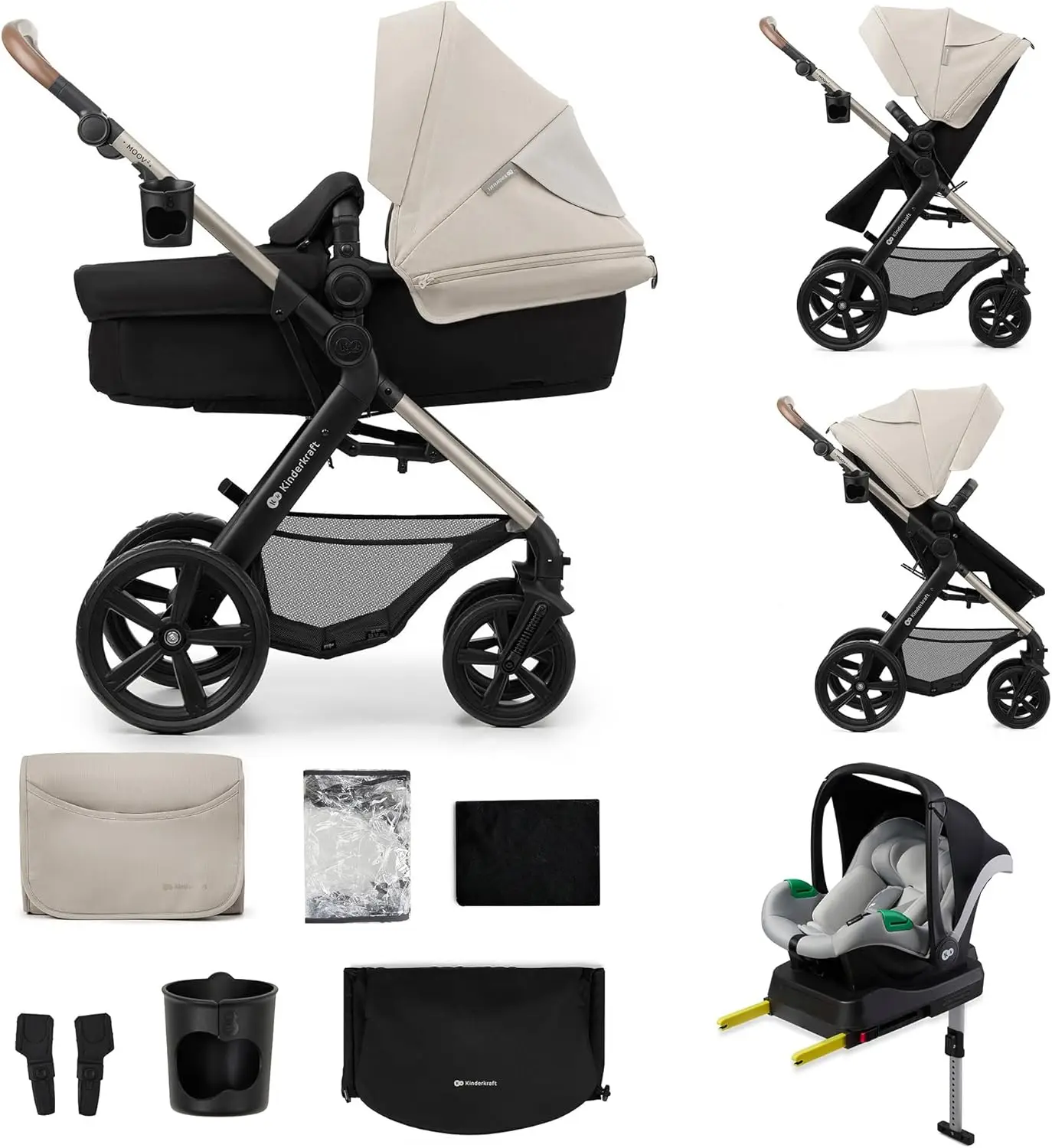 Kinderkraft MOOV 2 carrito bebé 4 en 1 con capazo y silla de coche MINK PRO i-Size
