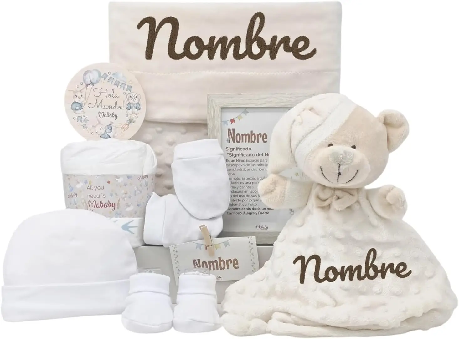 Canastilla Velvet Mababyshop personalizada unisex con manta