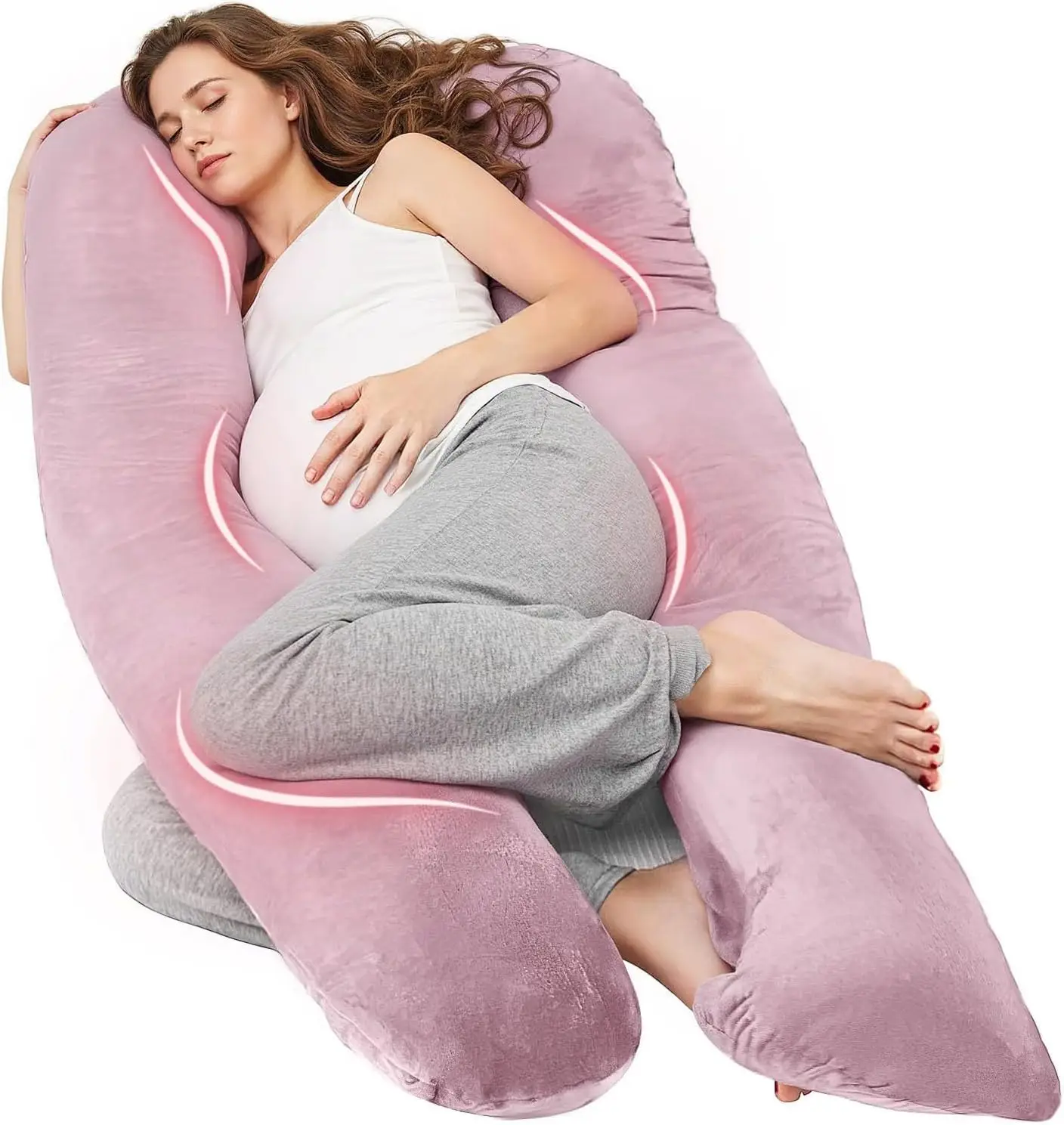 Nuliie almohada embarazada en forma de U terciopelo para soporte de espalda caderas y piernas