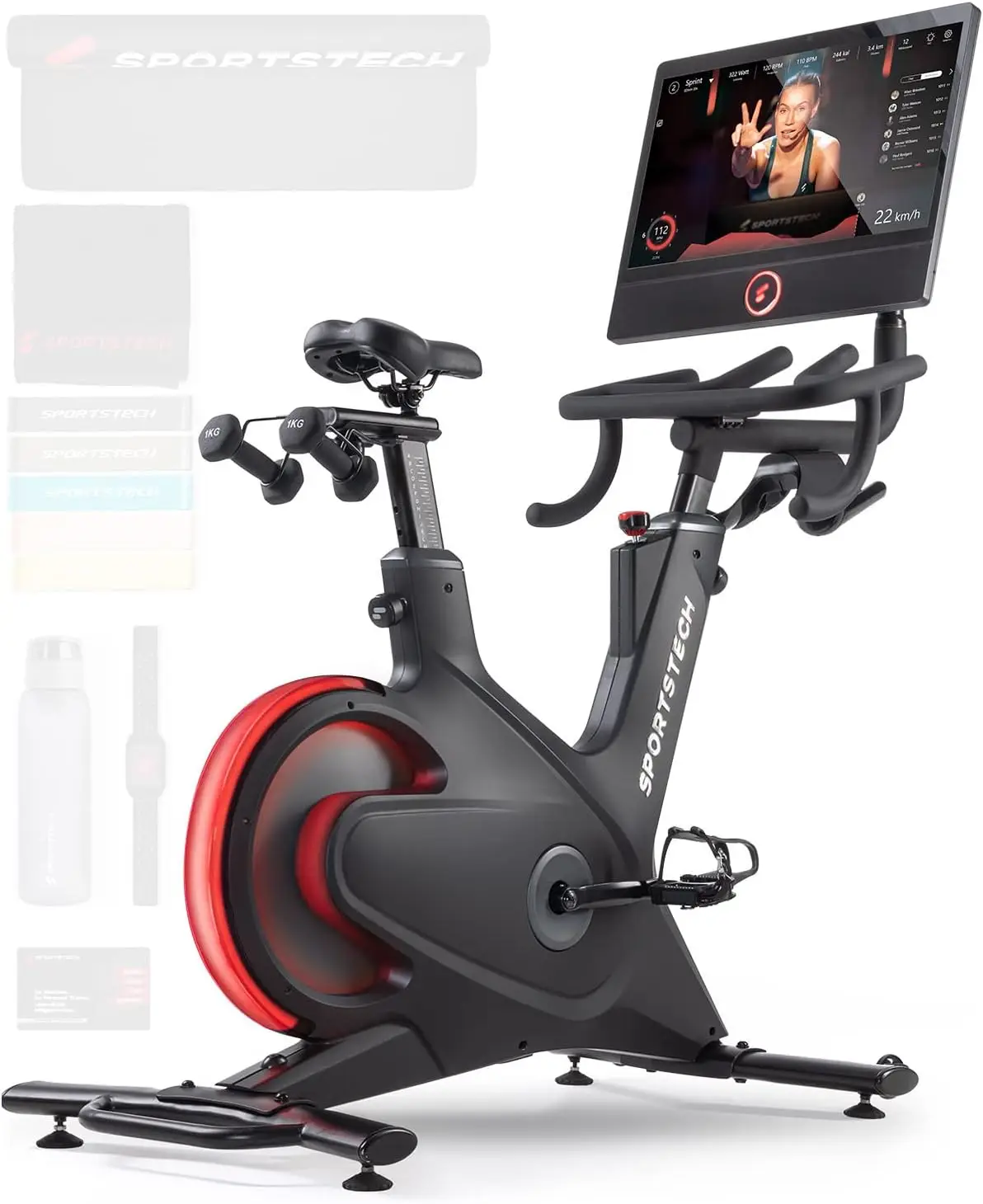 Sportstech sBike bicicleta estática spinning pantalla táctil clases virtuales WeVS