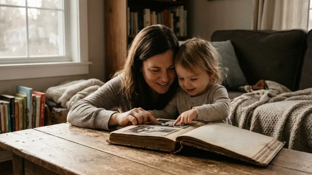 Tradiciones familiares de recuerdos — álbumes de fotos y libros de memoria como ritual de familia