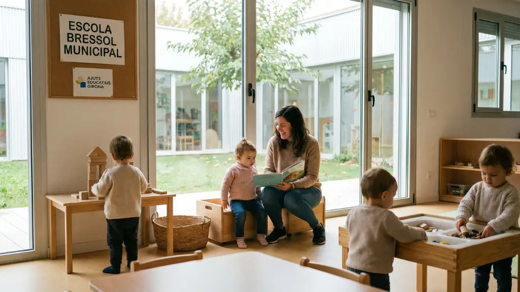 Niños pequeños jugando felices en una Escola Bressol Municipal de Girona, financiada con ayudas del Ayuntamiento