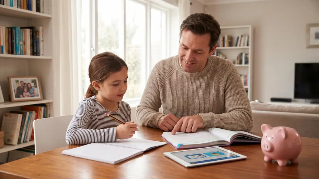 Padre ayudando a su hija escolarizada gracias a las ayudas del IMV 2026