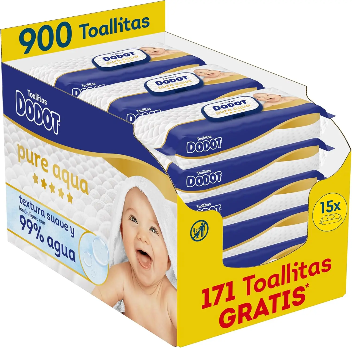 Dodot Pure Aqua Toallitas 900 unidades bebé piel sensible