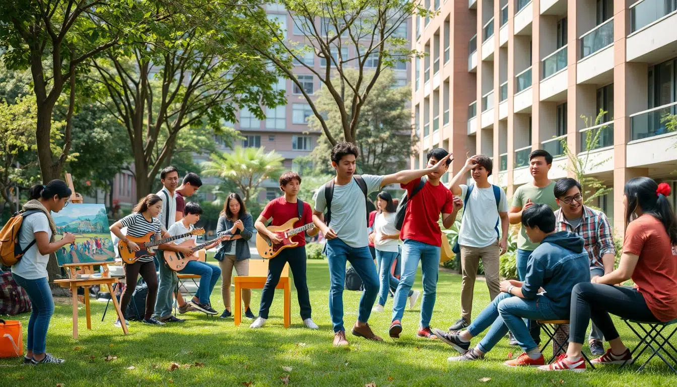 Estudiantes universitarios revisando información académica y becas