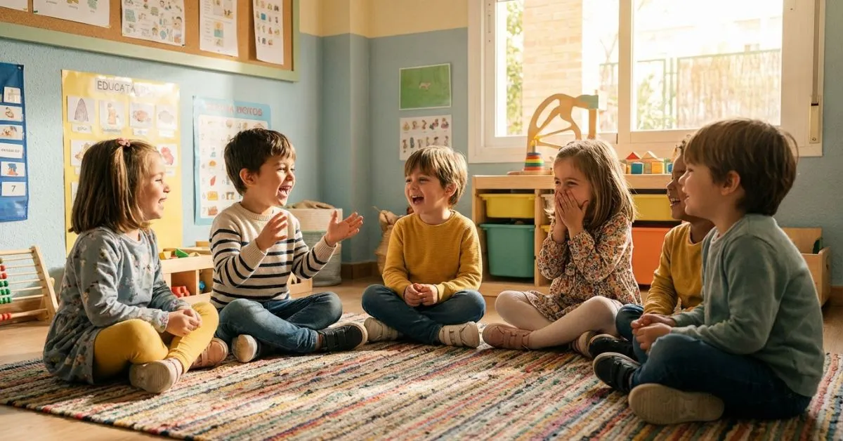 Niños en clase practicando trabalenguas para mejorar la pronunciación y el lenguaje