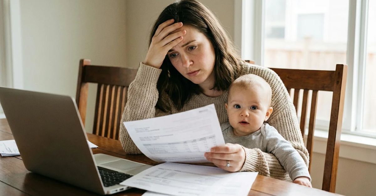 Madre en situación de desempleo revisando los requisitos de la deducción por maternidad.