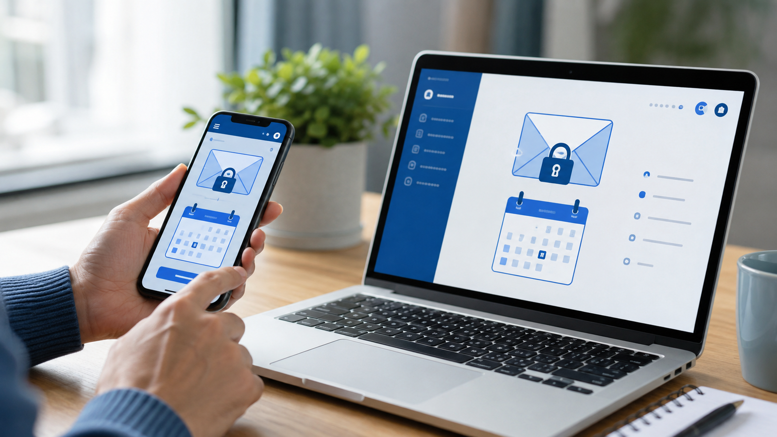 Móvil y portátil preparados para consultar una notificación electrónica de forma segura