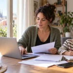 Madre organiza los documentos para renovar el carnet de familia monoparental en Cataluña mientras su hija estudia